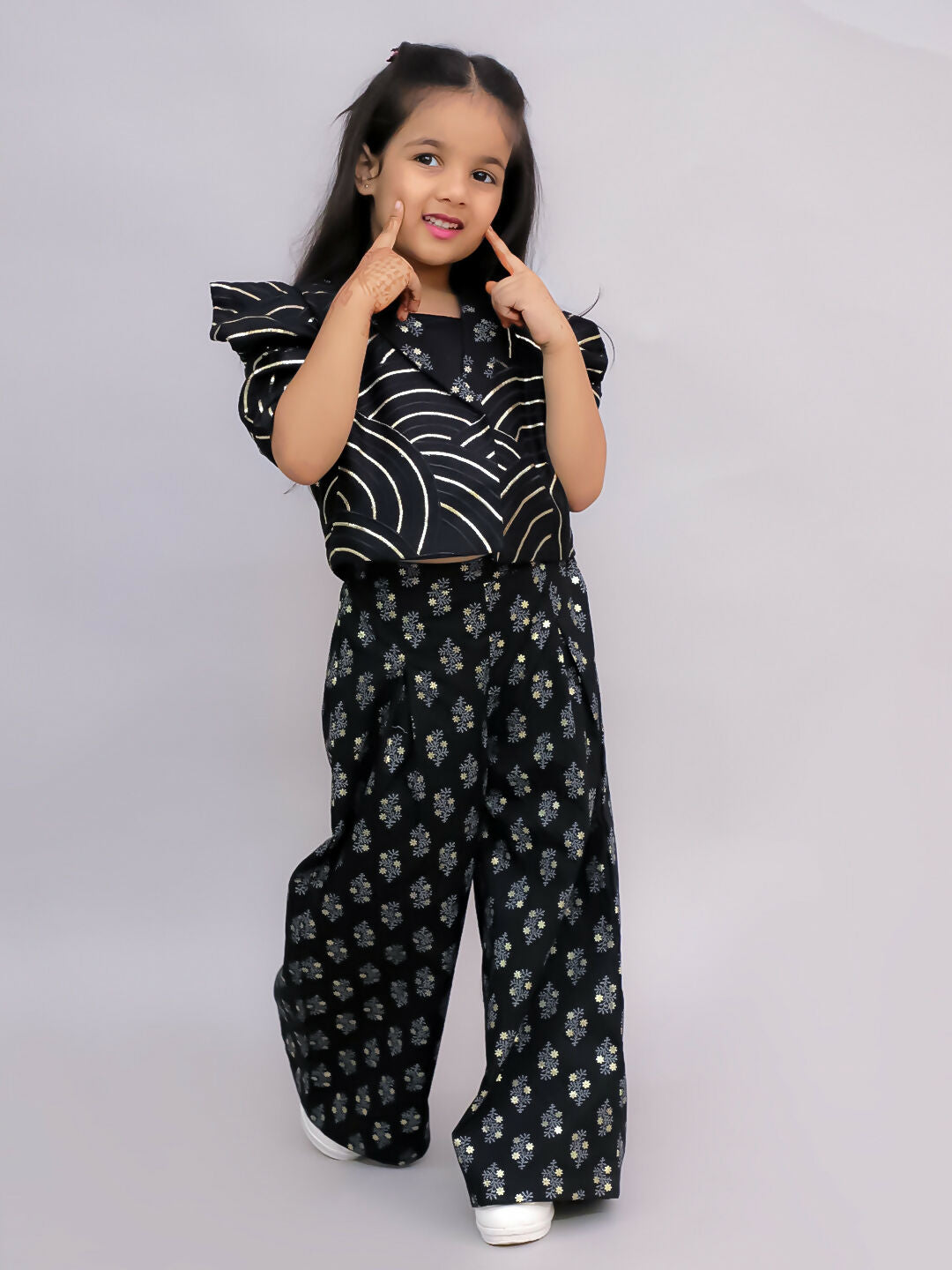 Lil Drama Bollywood Tadka Black Stylish Jacket and Pant With Bustier Set For Girls