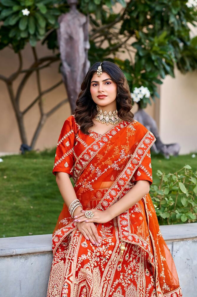 Lehenga Mart Orange Designer Wedding Wear Lehenga Choli - Dista