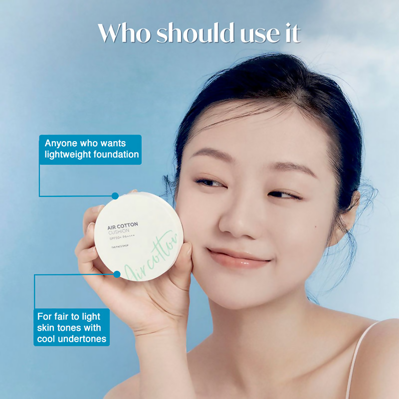 The Face Shop Air Cotton Cushion SPF 50+ PA++++ - 201 Light Beige - Distacart