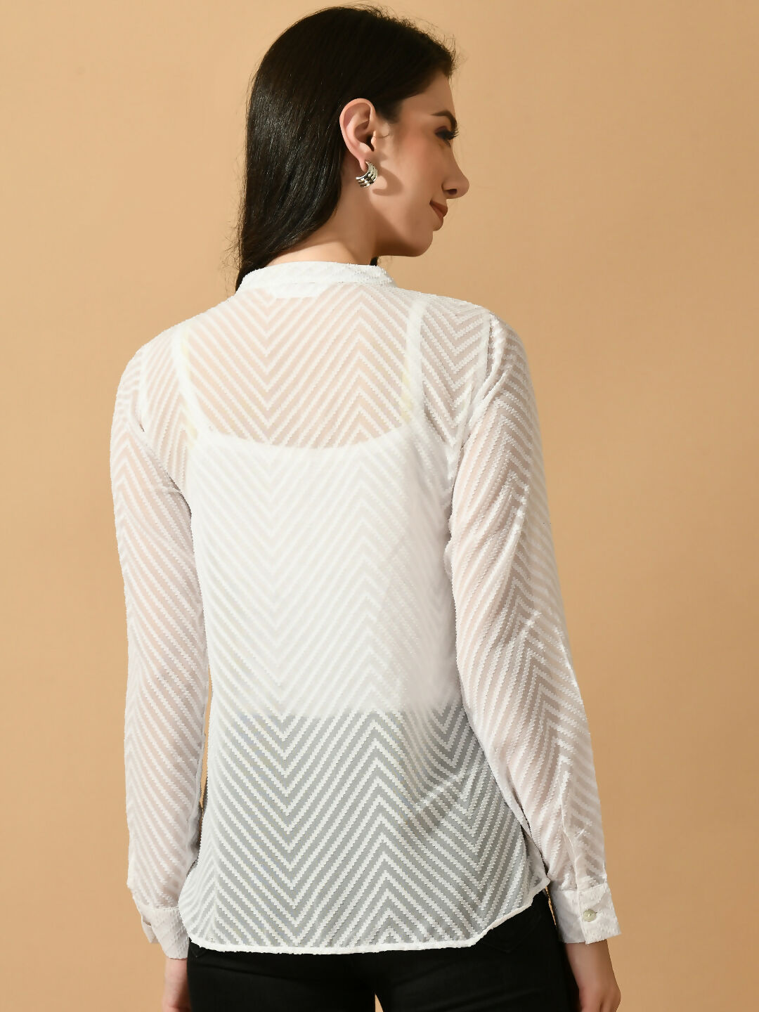 Myshka Women's White Georgette Solid Sheer Shirt - Distacart