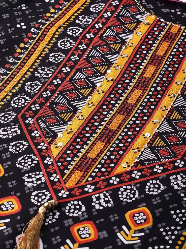 Anubhutee Black & Orange Printed Straight Kurta - Distacart