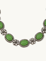 Thumbnail for Nuyug Antique Silver Plated Crystal Studded Faux Jade Stones Embellished Necklace Set