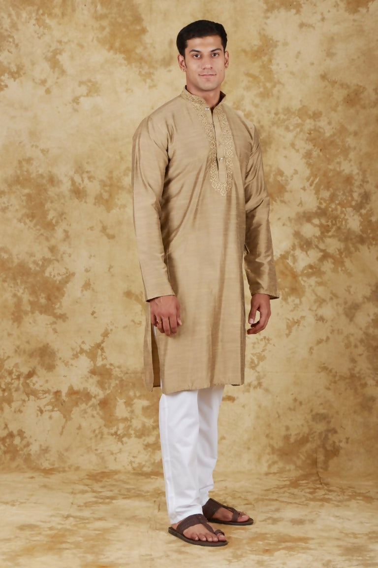 Bluesaanchi Men's Handloom Embroidered Ecru Kurta Set - Distacart