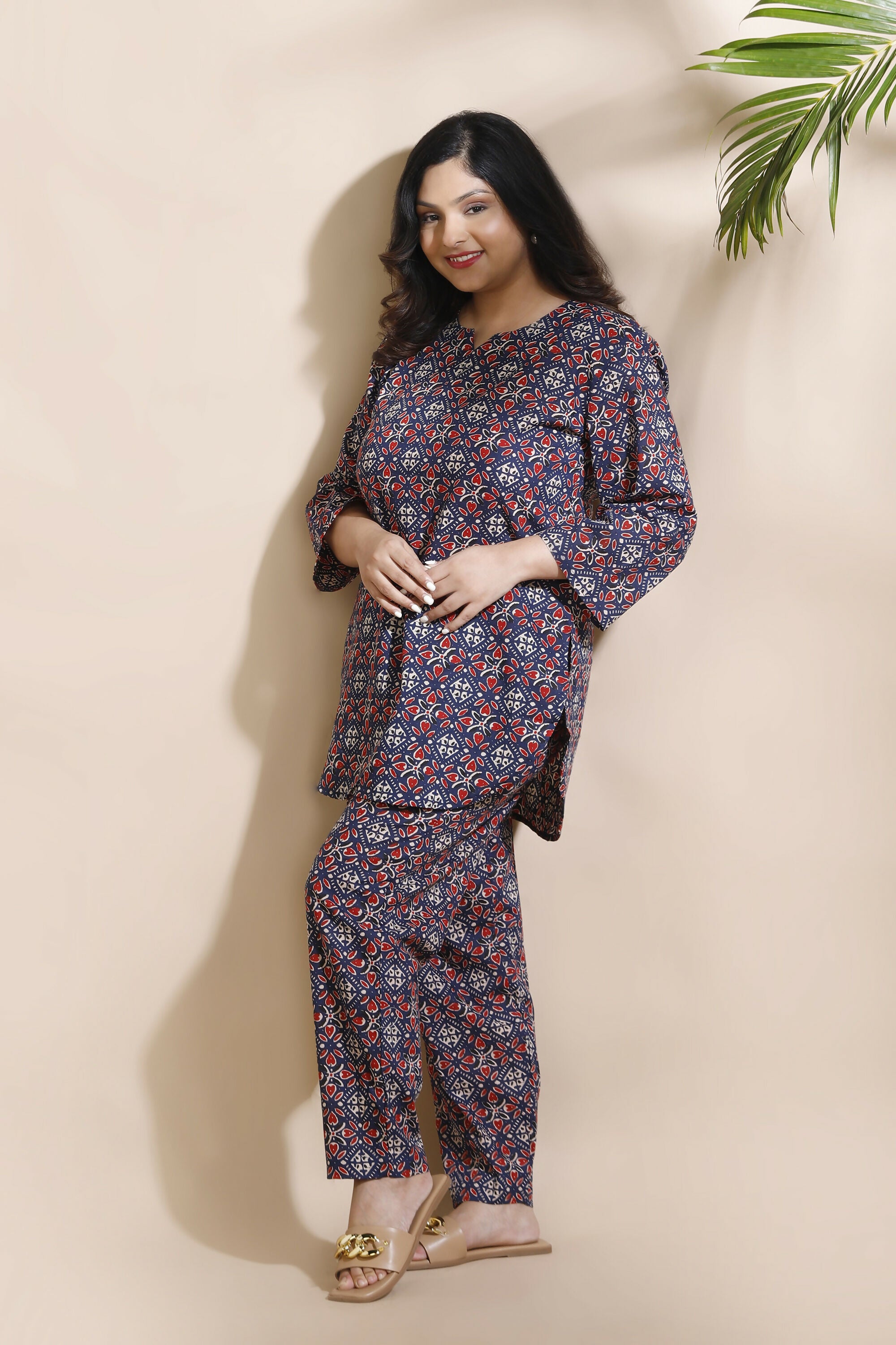 Breathables Geometric Cotton Co-Ord Set – Blue - Dista