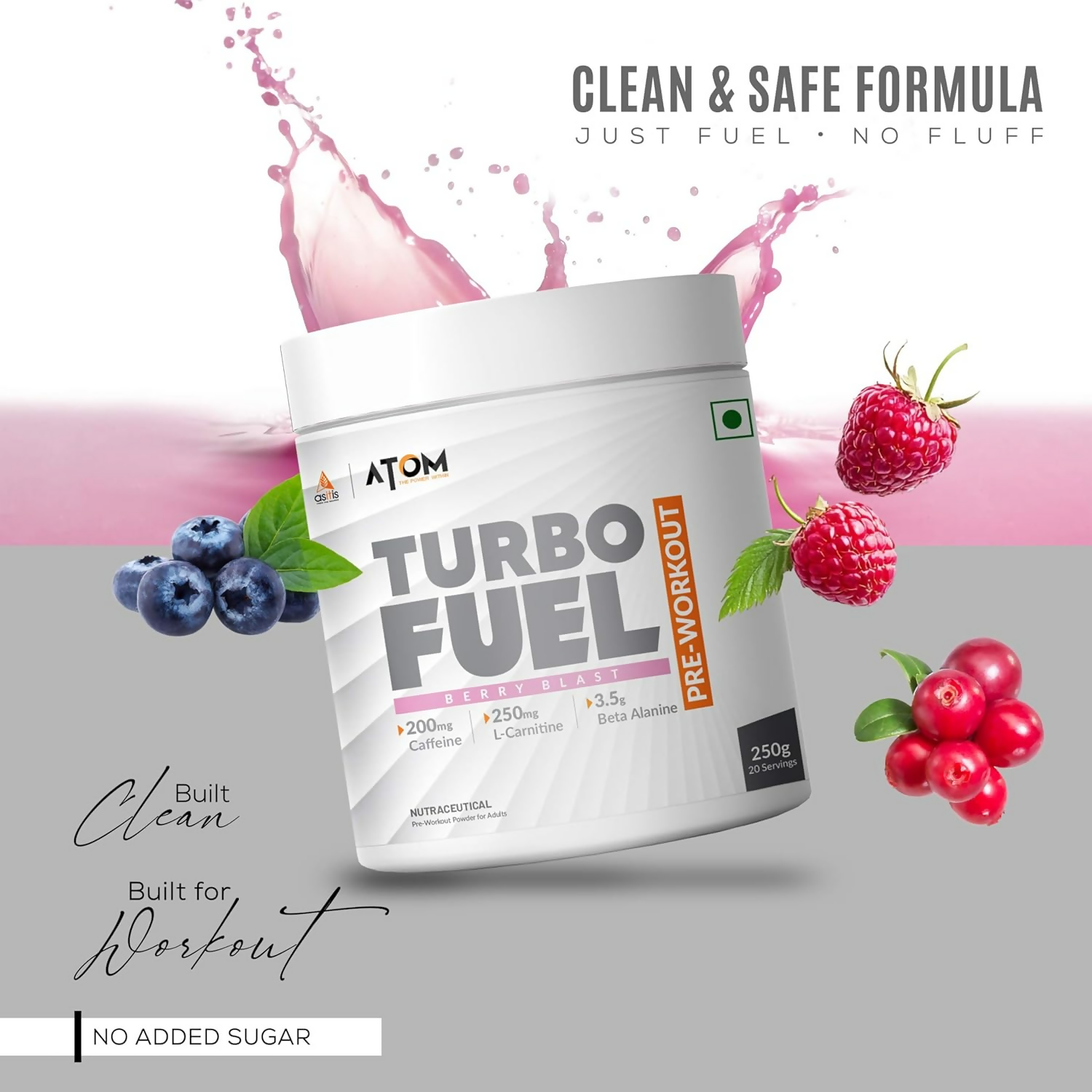 As-It-Is Atom Turbo Fuel Pre-Workout Formula Berry Blast Flavour