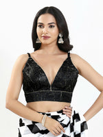Thumbnail for Joban Fashion Black Satin Crush Padded Blouse With V Neck Sleeveless - Distacart