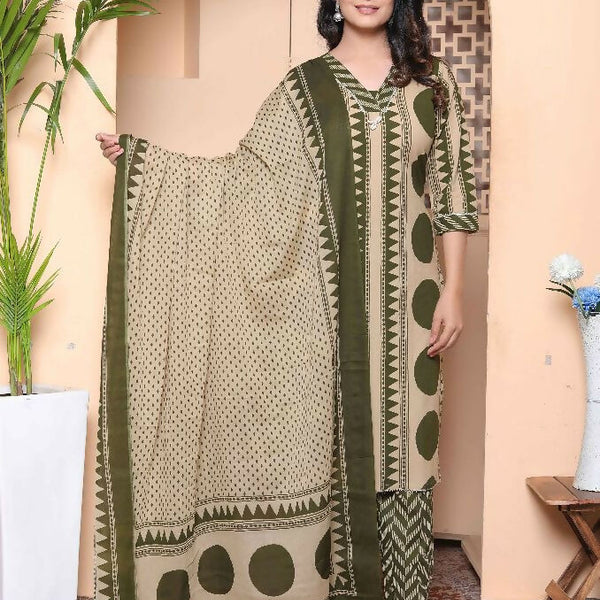 Miravan Womens Polka Dot Printed V-Neck Kurta With Palazzo And Dupatta Set - Distacart