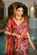 Thumbnail for Vishnu Weaves Women's White Banarasi Silk Patola Printed Saree with Blouse