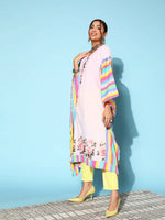 Thumbnail for Ahalyaa Women Lovely Pink Crepe Vacation Stripes Kurta - Distacart