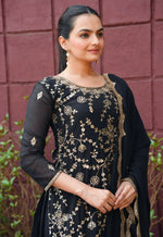 Thumbnail for Joban Fashion Black Georgette Embroidered Sharara Set - Distacart