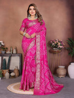 Thumbnail for Aastha Fashion Pink Pure Dola Silk Handmade Original Bandhej Saree - Distacart