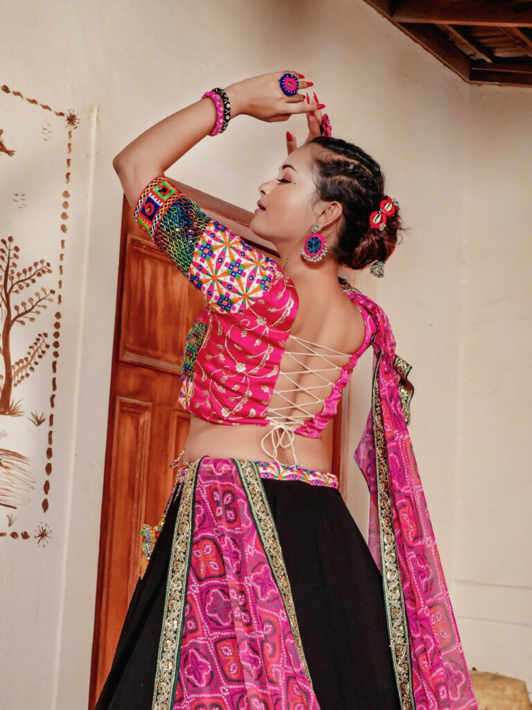 Aastha Fashion Black Georgette Embroidery Thread with Zari work Readymade Lehenga Choli Set - Distacart