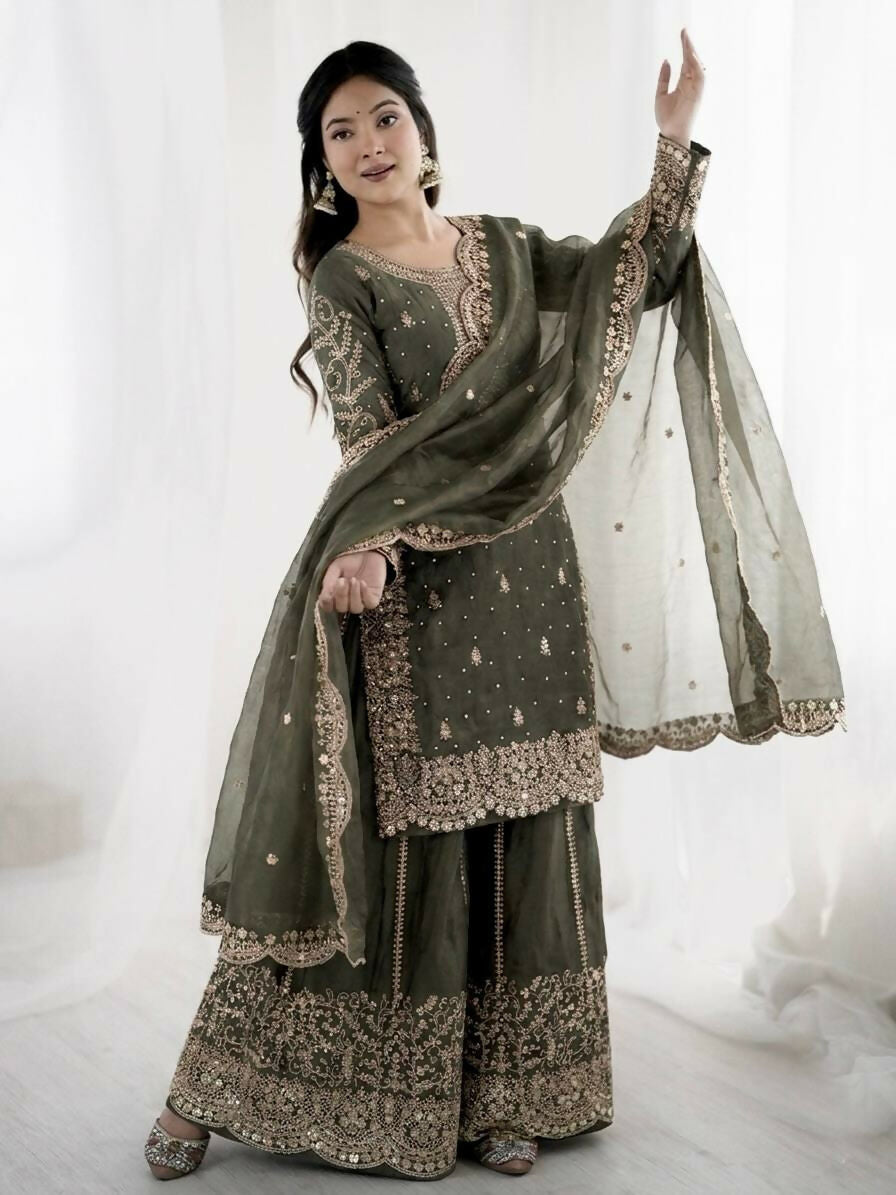 Teeya Creation Womens New Trendy Embroidery Coding And Sequence Work Kurta Set - Dista