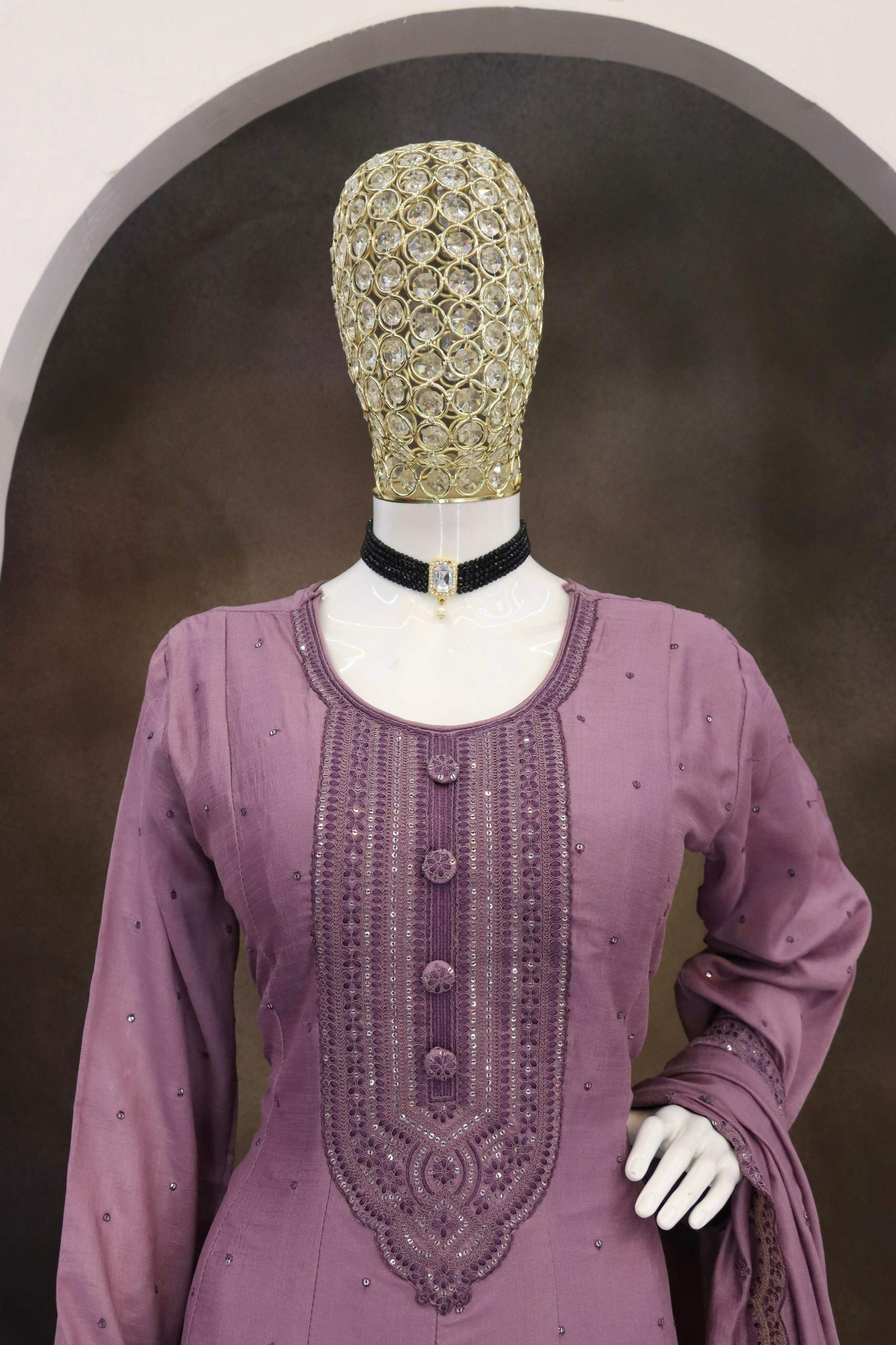 Teeya Creation Onion Color Heavy Vichitra Silk Embroidery Work Long Gown - Distacart