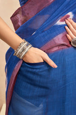 Thumbnail for Vastranavya Blue Digital Printed Linen Ready To Wear Pocket Saree with Unstitched Blouse - Distacart