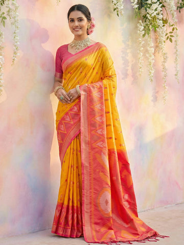 Anaita D Yellow Soft Silk Printed Saree With Blouse - Dista