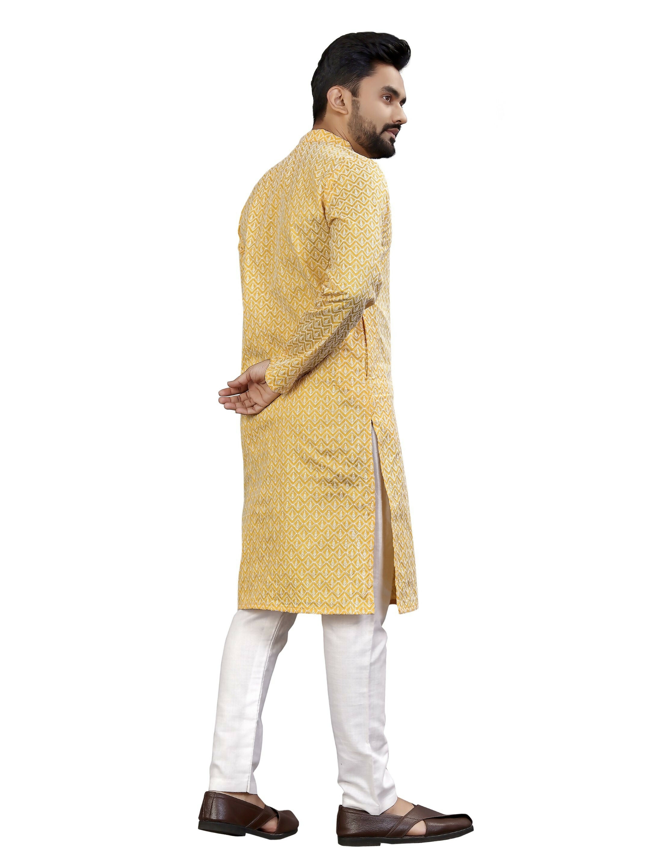 Anaita Yellow Lucknowi Work Silk Straight Kurta - Distacart