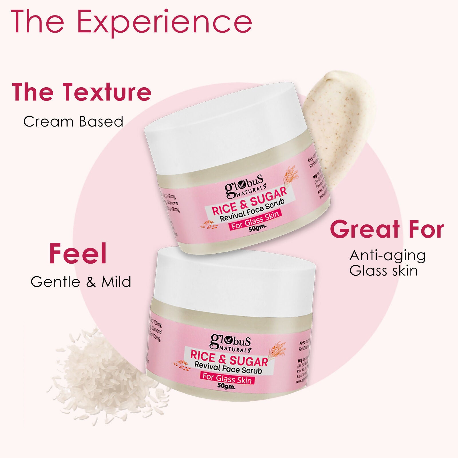 Globus Naturals Rice & Sugar Revival Face Scrub, For Korean Glass Skin