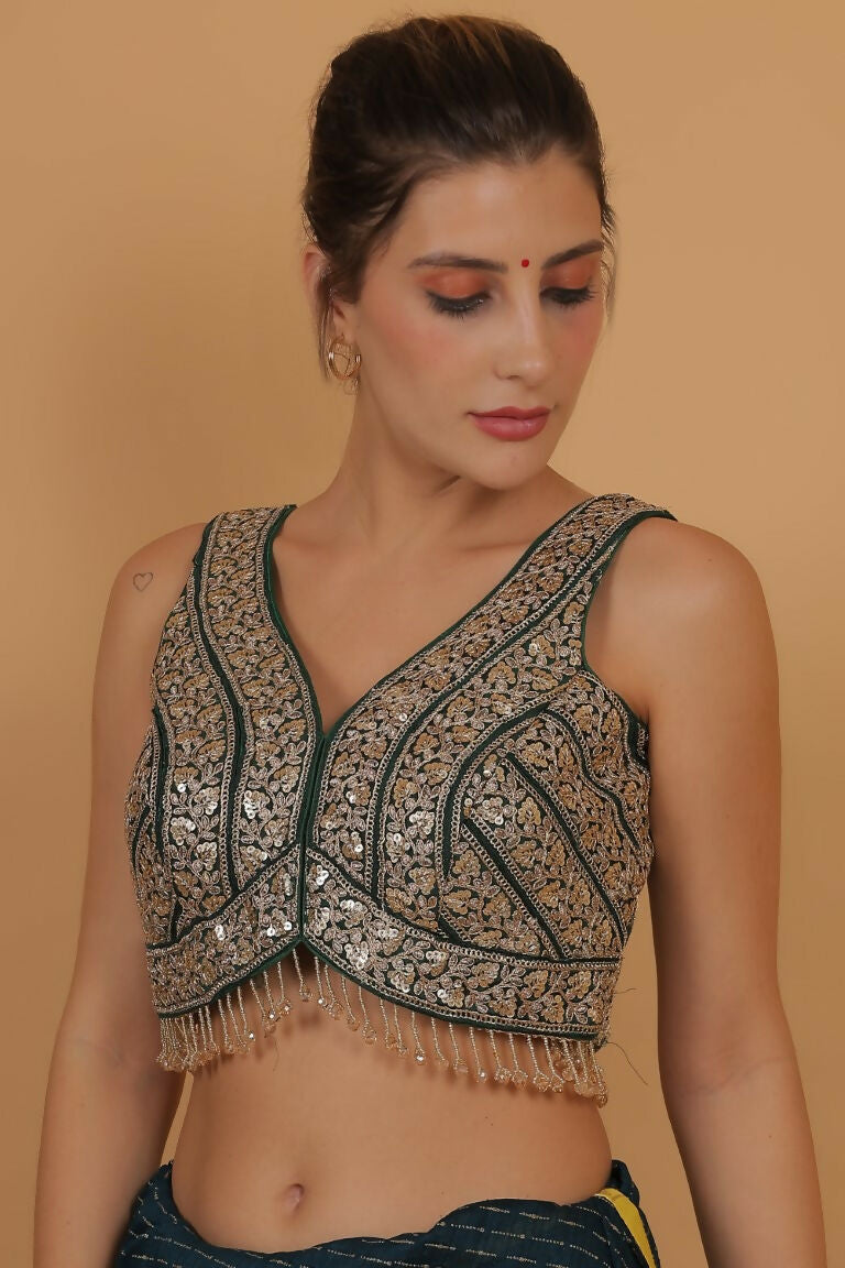Joban Fashion Silk Zari And Sequence Work Padded Blouse - Green