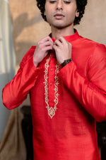 Thumbnail for Falling Raw Silk Red Padma Gopala By Hilo Design