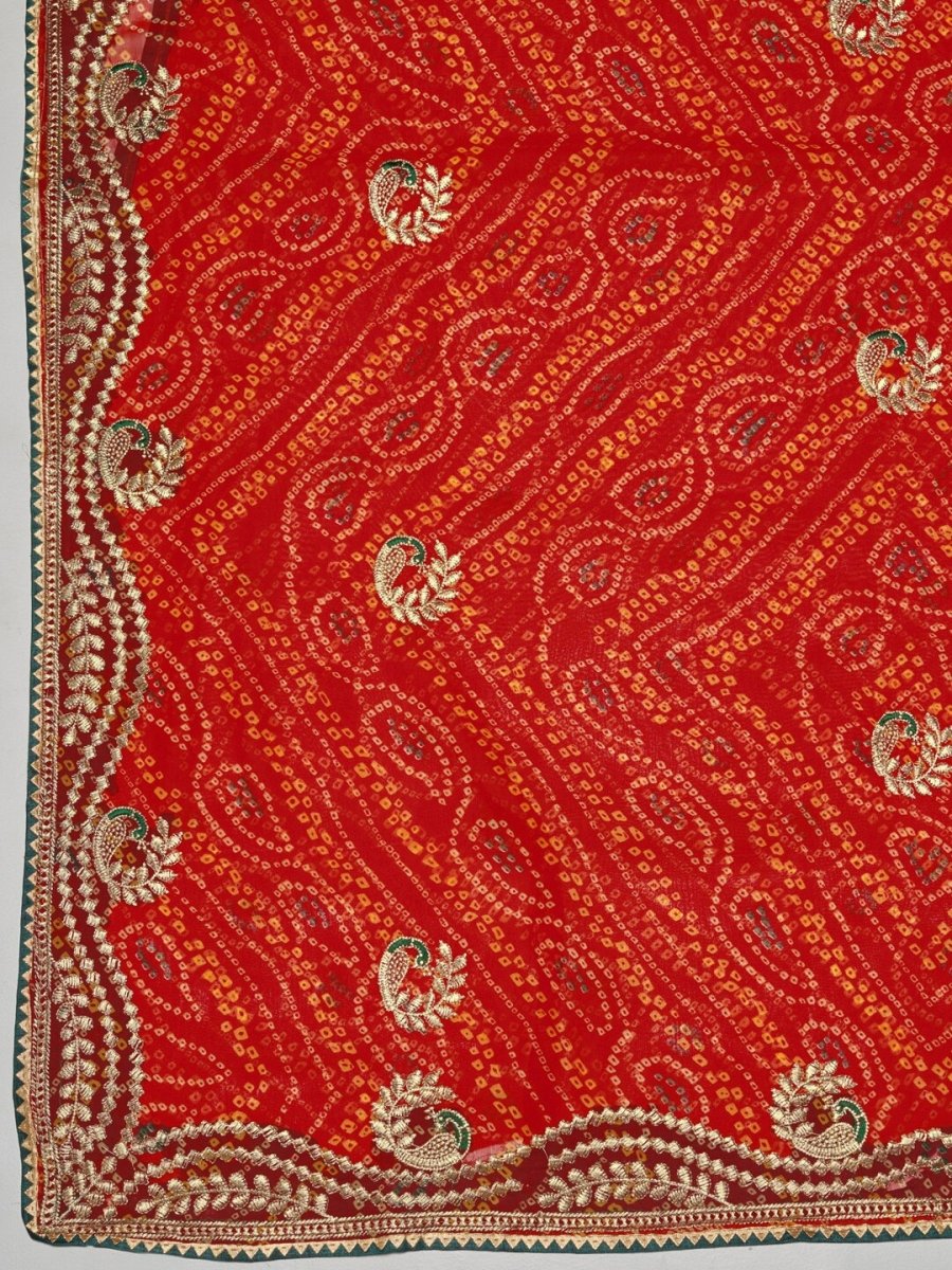 Anouk Red & White Printed & Embroidered Pure Georgette Bandhani Saree - Distacart