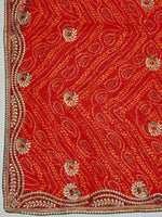 Thumbnail for Anouk Red & White Printed & Embroidered Pure Georgette Bandhani Saree - Distacart