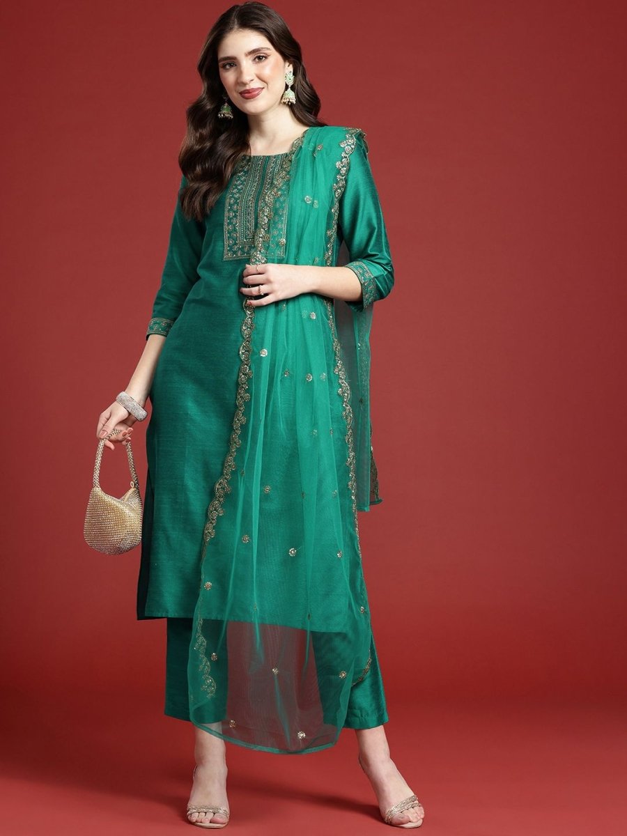 Anouk Ethnic Motifs Embroidered Kurta with Trousers & Dupatta - Distacart