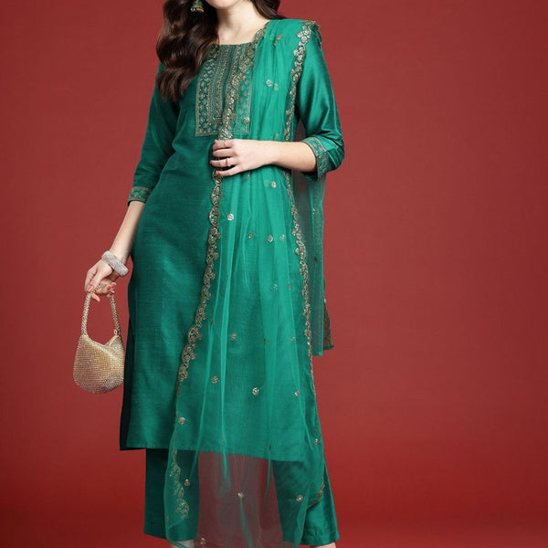 Anouk Ethnic Motifs Embroidered Kurta with Trousers & Dupatta - Distacart