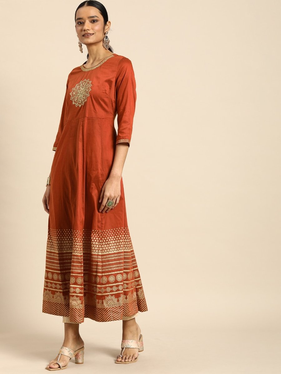All About You Women Orange& Cream Embroidered Kurta with Dupatta - Distacart