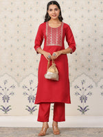 Thumbnail for Ode by House of Pataudi Ethnic Motifs Yoke Design Sequinned Kurta with Trousers - Distacart