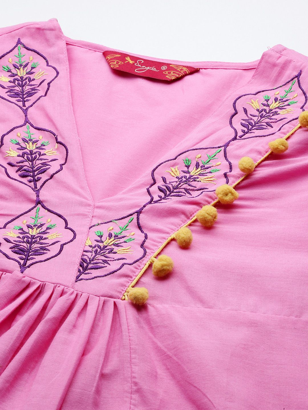 Sangria Ethnic Motifs Printed Embroidered Pure Cotton Kurta with Palazzos - Distacart