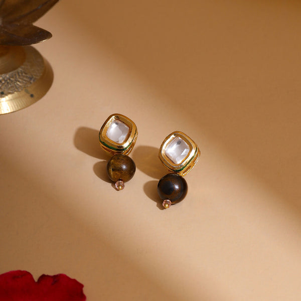 Ruby Raang Brown Tiger Eye Stone Kundan Studs