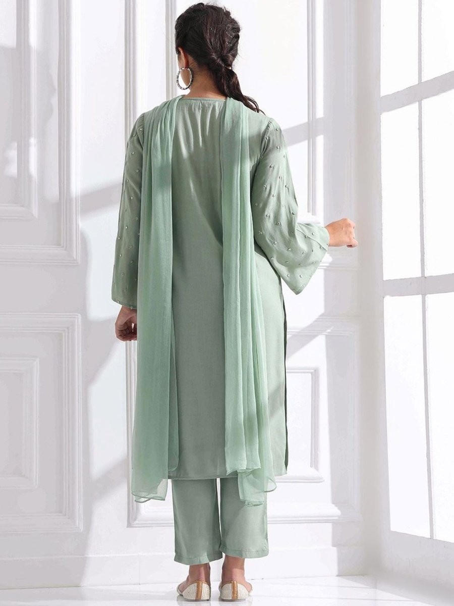 Anouk Women Embroidered Regular Thread Work Kurta with Trousers & With Dupatta