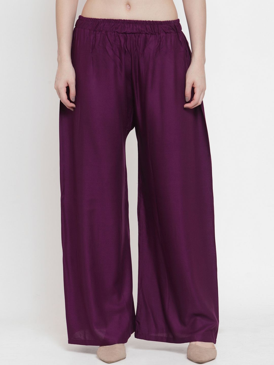 TAG 7 Women Purple Solid Wide Leg Palazzos - Distacart