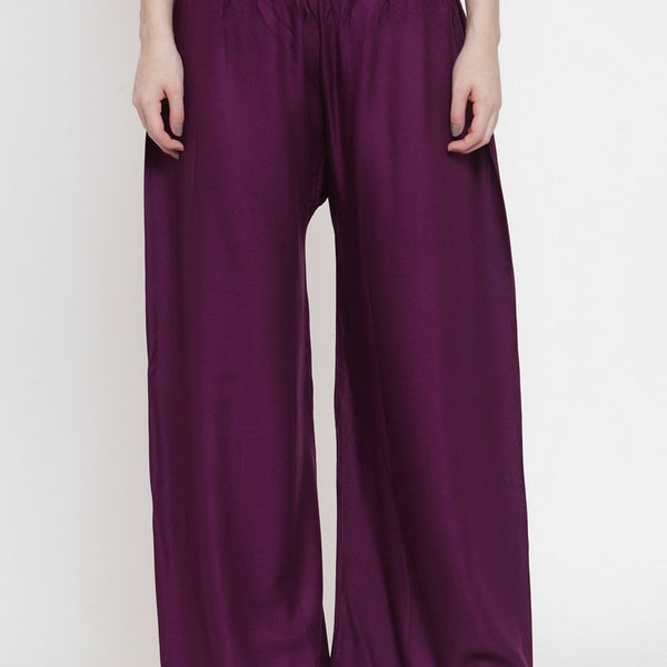 TAG 7 Women Purple Solid Wide Leg Palazzos - Distacart