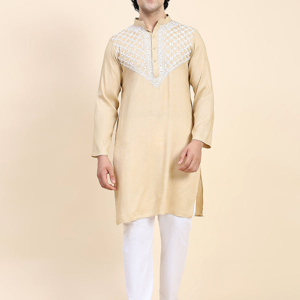 HOUSE OF KARI Ethnic Motifs Yoke Design Mandarin Collar Chikankari Pure Cotton Kurta - Distacart