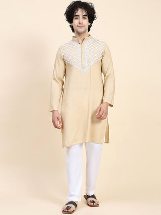HOUSE OF KARI Ethnic Motifs Yoke Design Mandarin Collar Chikankari Pure Cotton Kurta - Distacart