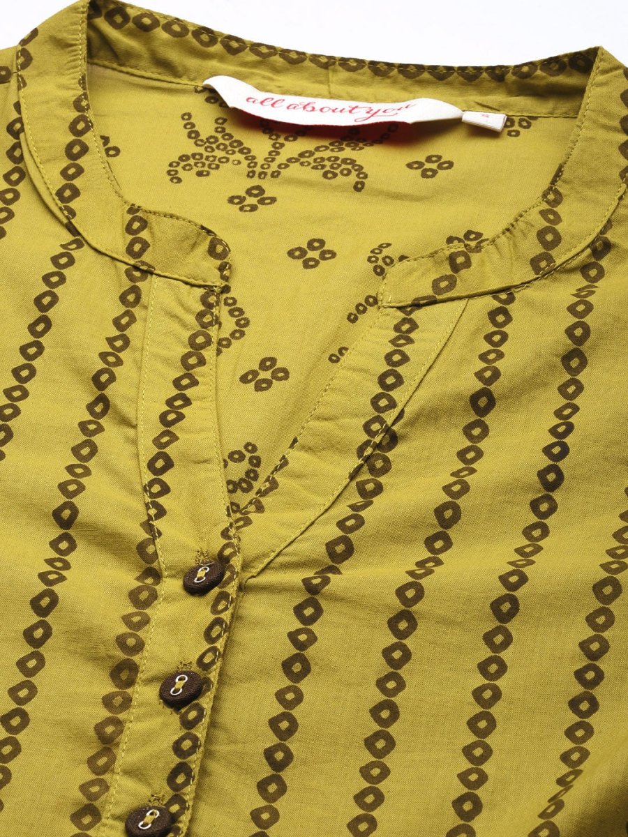 All About You Women Green Printed Pure Cotton Kurti with Palazzos - Distacart