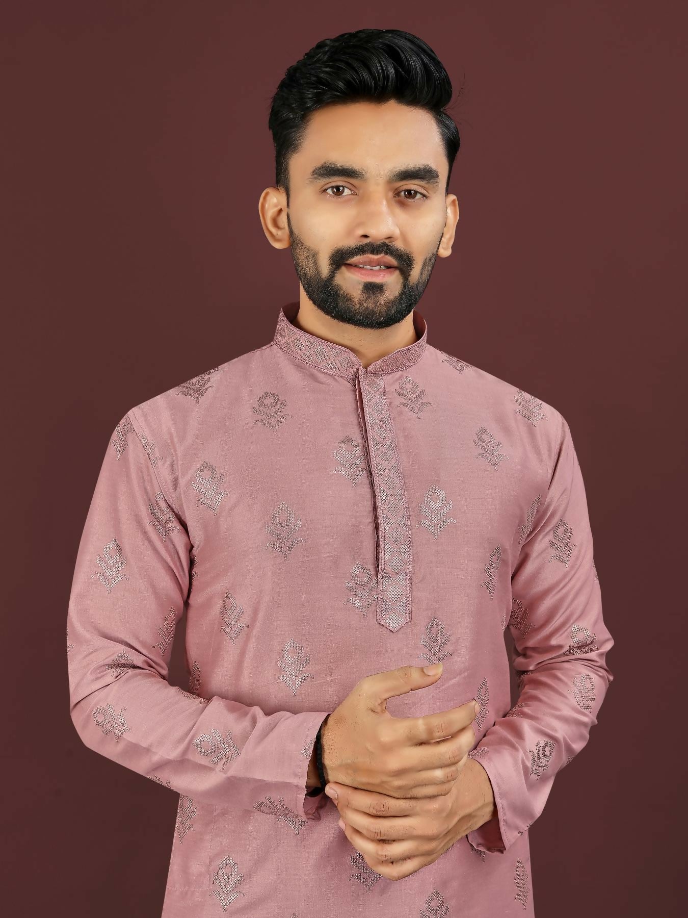Anaita Pink Embroidered Silk Straight Kurta - Distacart