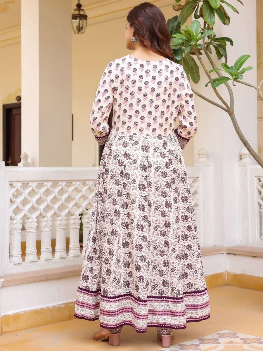 Anouk Floral Printed Round Neck Anarkali Kurta With Trousers & Dupatta