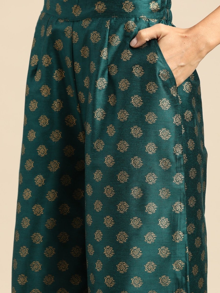 All About You Ethnic Motifs Embroidered Yoke Design Regular Sequinned Kurta with Palazzos - Distacart