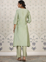 Thumbnail for Ode by House of Pataudi Yoke Design Embroidered Kurta with Trousers - Distacart
