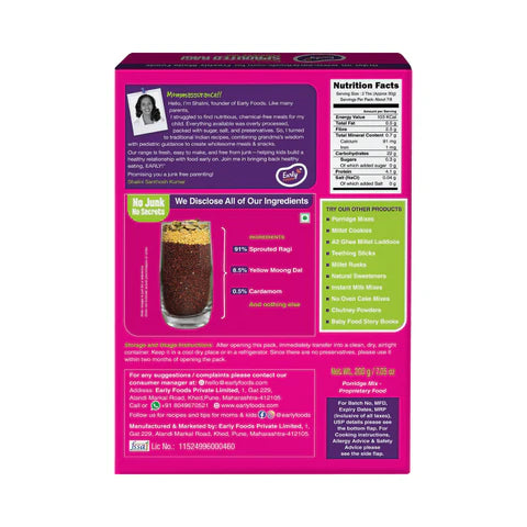 Early Foods Organic Moong & Sprouted Ragi Porridge Mix