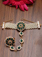 Thumbnail for NVR Women's Green Gold-Polished Stone Studded Handcrafted Ring Bracelet - Distacart