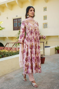 Thumbnail for Vaasva Women Nude-Pink Muslin Embroidered Kurta,Pant & Dupatta Set - Distacart