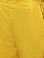Thumbnail for ADA Women Yellow & Maroon Paisley Chikankari Embroidered Sustainable Handloom Kurta with Trousers - Distacart