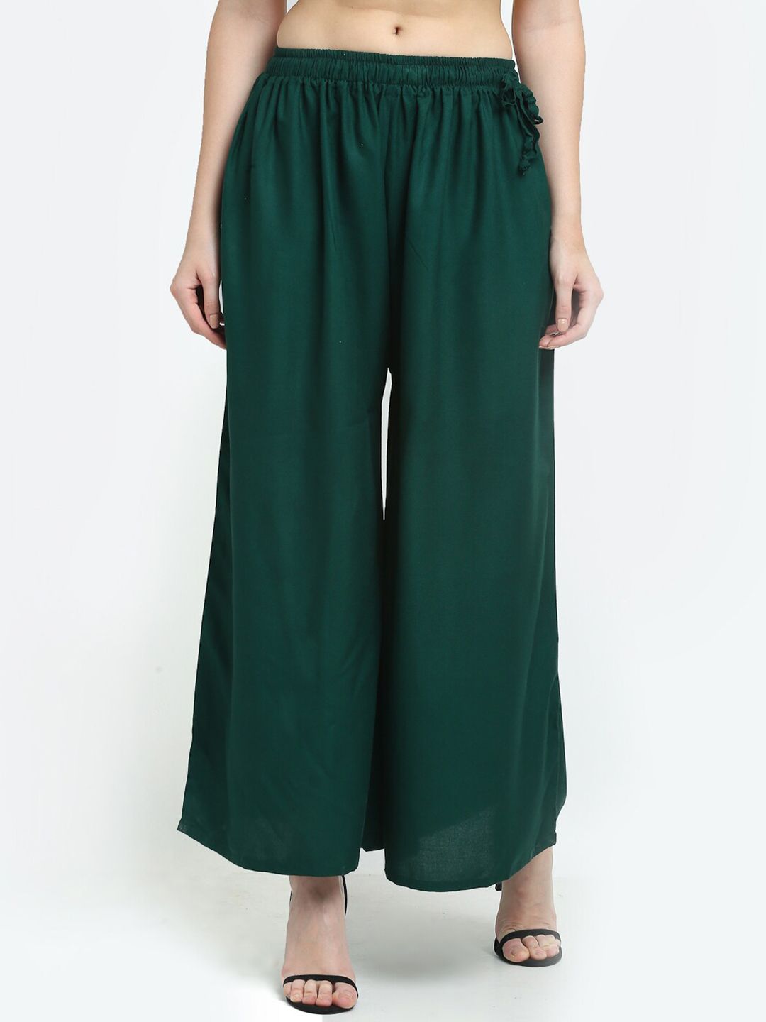 TAG 7 Women Green Solid Flared Palazzos - Distacart