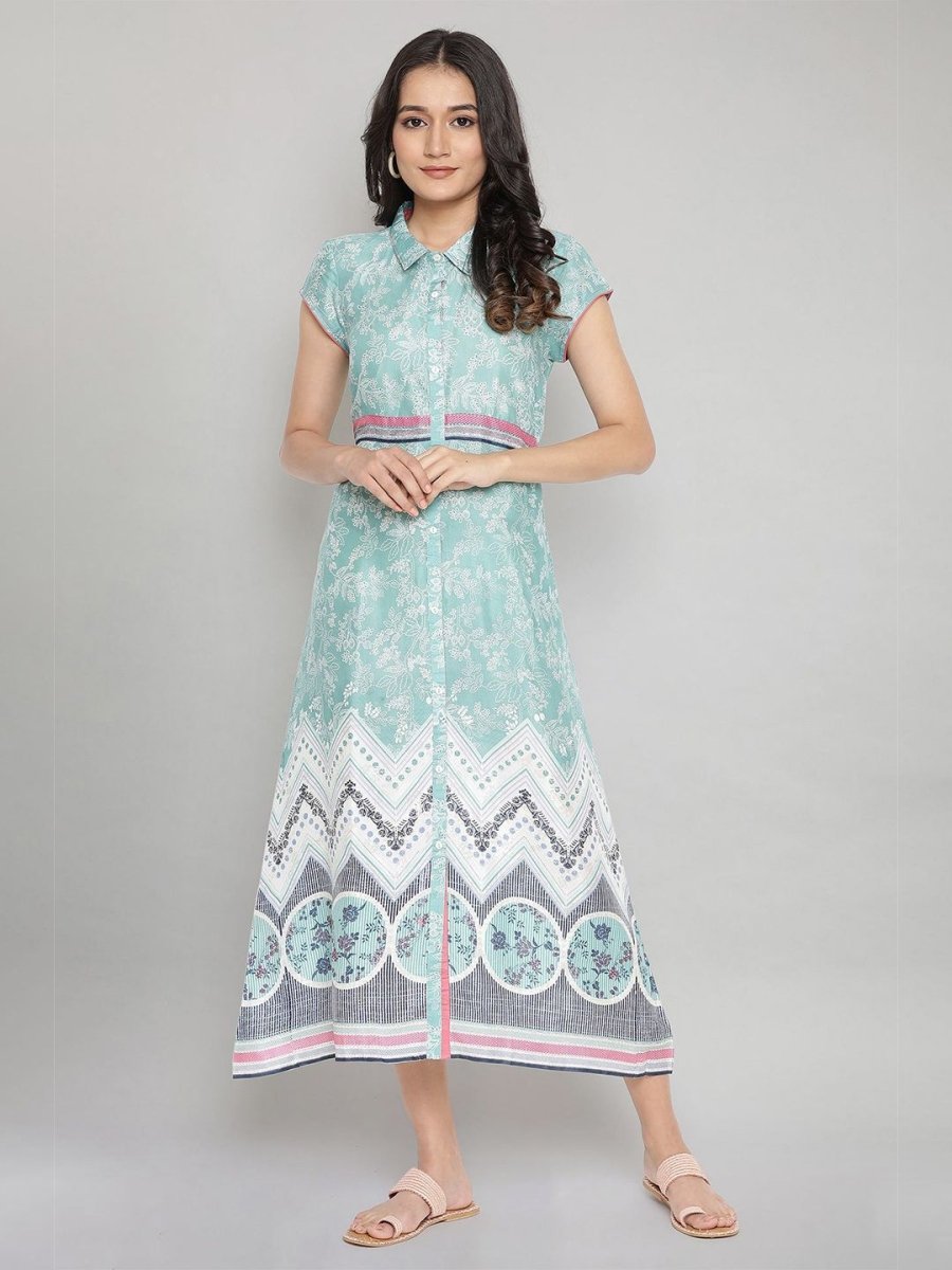 AURELIA Green Floral Printed A-Line Maxi Dress - Distacart