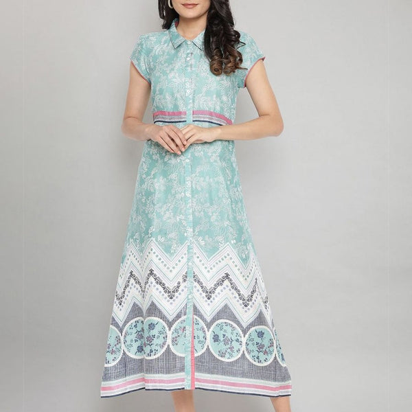 AURELIA Green Floral Printed A-Line Maxi Dress - Distacart