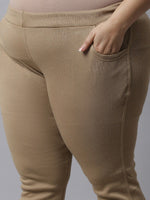 Thumbnail for TAG 7 Women Plus size Beige Solid Ankle-Length Leggings - Distacart